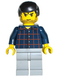 LEGO Plaid Button Shirt, Light Bluish Gray Legs, Black Male Hair, Stubble minifigure
