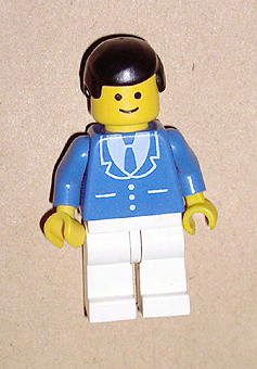 LEGO Suit with 3 Buttons Blue - White Legs, Black Male Hair minifigure
