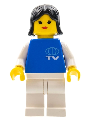 LEGO TV Logo Small Pattern, White Legs, Black Female Hair minifigure