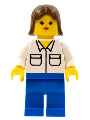 LEGO Shirt with 2 Pockets, Blue Legs, Brown Female Hair minifigure