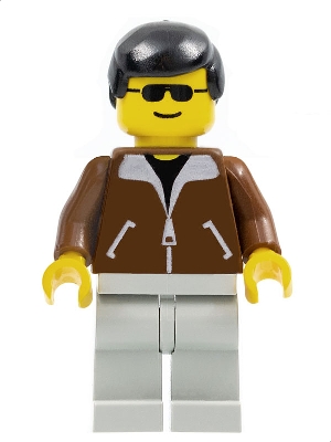 LEGO Jacket Brown - Light Gray Legs, Black Male Hair, Black Sunglasses minifigure