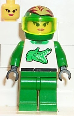LEGO Race - Driver, Green Alligator, Helmet with Flames minifigure