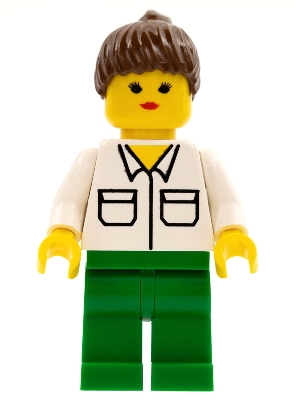 LEGO Shirt with 2 Pockets, Green Legs, Brown Ponytail Hair minifigure