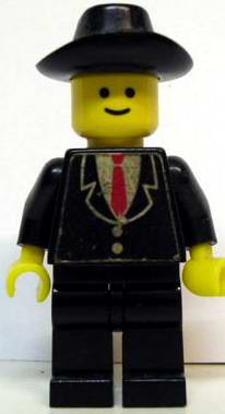 LEGO Patron - Black Suit with Two Buttons and Red Tie (Torso Sticker), Black Legs, Black Cowboy Hat minifigure