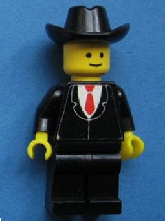 LEGO Patron - Black Suit with Red Tie (Torso Sticker), Black Legs, Black Cowboy Hat minifigure