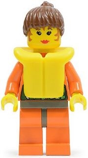 LEGO Orange Rock Raiders Shirt, Brown Ponytail Hair, Life Jacket minifigure