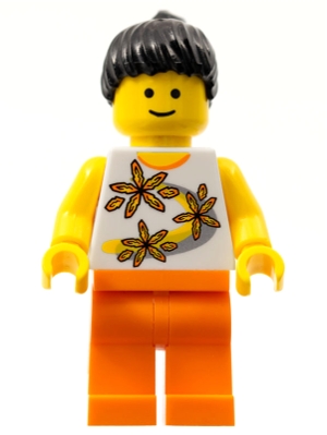 LEGO Yellow Flowers - Black Ponytail Hair, Orange Legs minifigure