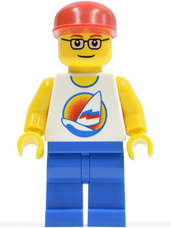 LEGO Surfboard on Ocean - Blue Legs, Red Cap, Red Eyebrows, Glasses minifigure