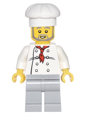 LEGO Chef - White Torso with 8 Buttons, Light Bluish Gray Legs, Gray Beard minifigure