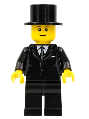 LEGO Suit Black, Top Hat, Black Legs, Reddish Brown Eyebrows minifigure