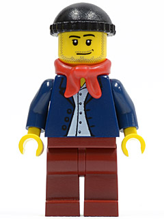 LEGO Dark Blue Jacket, Light Blue Shirt, Dark Red Legs, Red Bandana, Black Knit Cap minifigure