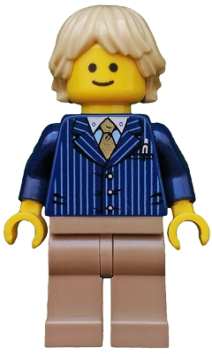 LEGO Businessman Pinstripe Jacket and Gold Tie, Dark Tan Legs, Tan Tousled and Layered Hair minifigure