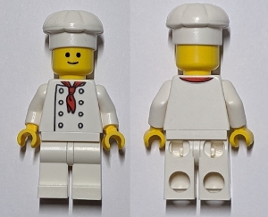 LEGO Chef - White Torso with 8 Buttons, No Wrinkles Front or Back, with Back Print, White Legs, Standard Grin minifigure