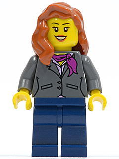LEGO Dark Bluish Gray Jacket with Magenta Scarf, Dark Blue Legs, Dark Orange Female Hair over Shoulder minifigure