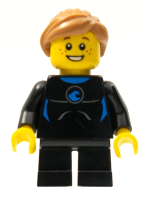 LEGO Wetsuit with Blue Sign, Black Short Legs, Medium Nougat Ponytail and Swept Sideways Fringe minifigure