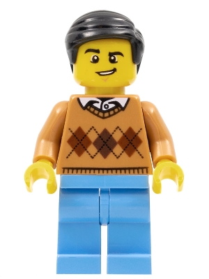 LEGO Dad - Medium Nougat Argyle Sweater, Medium Blue Legs, Black Smooth Hair minifigure