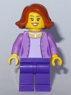 LEGO Mom - Medium Lavender Jacket over Lavender Shirt, Dark Purple Legs, Dark Orange Female Hair Short Swept Sideways minifigure