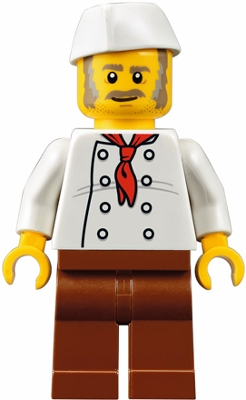 LEGO Chef, Moustache, Dark Tan and Gray Sideburns, Stubble, Wrinkles on Shirt minifigure