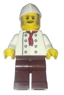 LEGO Chef, Moustache, Dark Tan and Gray Sideburns, Stubble, No Wrinkles Front or Back minifigure