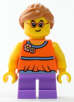 LEGO Girl with Orange Top and Medium Lavender Legs minifigure