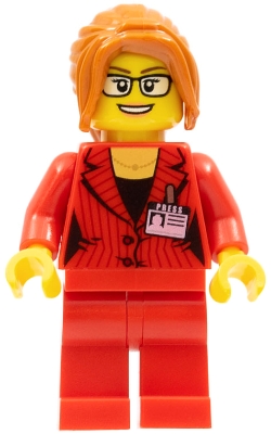 LEGO Reporter, Female, Dark Orange Hair with Sidebangs, Glasses, Red Blazer with Press Pass (Ludo Red) minifigure