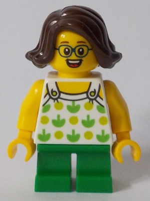 LEGO Child Girl with Halter Top with Green Apples and Lime Spots, Green Short Legs minifigure