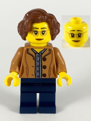 LEGO Female, Short Reddish Brown Hair, Medium Nougat Glasses and Shirt, Dark Blue Legs minifigure