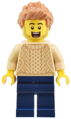 LEGO Adult - Male, Tan Knit Cable Sweater, Dark Blue Legs, Medium Nougat Spiked Hair minifigure