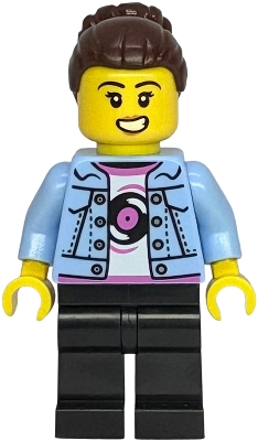 LEGO Shopping Street Mum - Bright Light Blue Denim Jacket, Black Legs, Dark Brown Hair minifigure