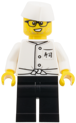 LEGO Sushi Chef, Torso with Japanese Logogram '??' (Sushi) on Front Pocket Pattern, Black Pants minifigure twn548