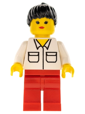 LEGO Shirt with 2 Pockets, Red Legs, Black Ponytail Hair minifigure