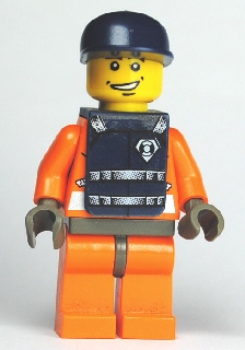LEGO Coast Guard World City, Orange Jacket with Zipper, Dark Blue Cap, Dark Blue Vest with Straps and Coast Guard Logo Sticker minifigure