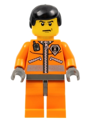 LEGO Coast Guard World City, Orange Jacket with Zipper, Black Male Hair minifigure