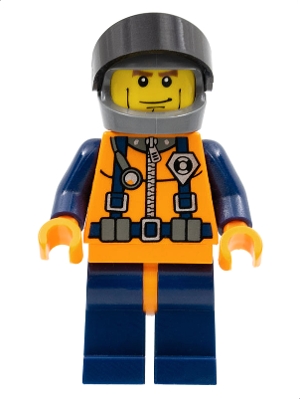 LEGO Coast Guard World City - Orange Torso with Straps, Dark Bluish Gray Helmet, Black Visor minifigure