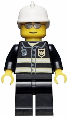 LEGO Fire - Reflective Stripes, Black Legs, White Fire Helmet, Silver Sunglasses minifigure