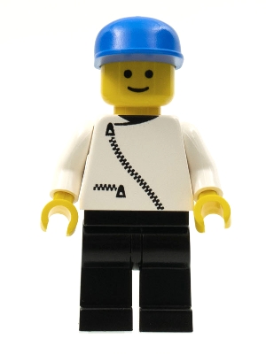 LEGO Jacket with Zipper - White, Black Legs, Blue Cap minifigure