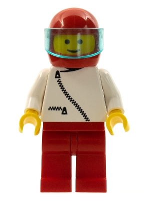 LEGO Jacket with Zipper - White, Red Legs, Red Helmet, Trans-Light Blue Visor minifigure