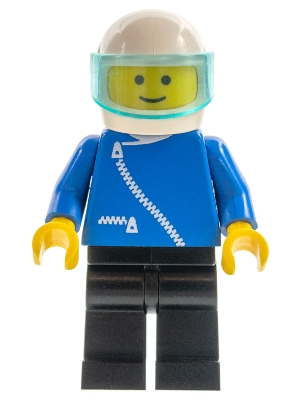 LEGO Jacket with Zipper - Blue, Black Legs, White Helmet, Trans-Light Blue Visor minifigure