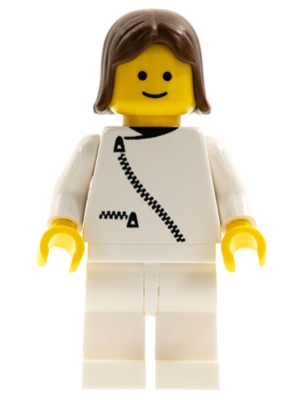 LEGO Jacket with Zipper - White, White Legs, Brown Female Hair minifigure
