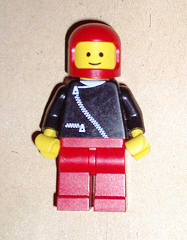 LEGO Jacket with Zipper - Black, Red Legs, Red Classic Helmet minifigure