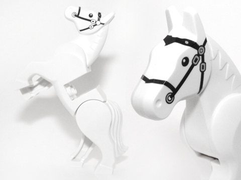 LEGO Horse, Movable Legs with Black Eyes, White Pupils and Black Bridle Pattern piece