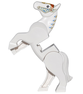 LEGO Horse, Movable Legs with Black Eyes, White Pupils and Blue, Gold and Red Ornate Bridle Pattern piece