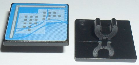 LEGO Road Sign 2 x 2 Square with Open O Clip with Curved Blue Lines and Small Black Squares Pattern (Computer Screen) piece