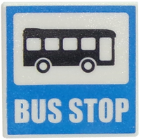 LEGO Road Sign 2 x 2 Square with Open O Clip with Bus and 'BUS STOP' Pattern piece