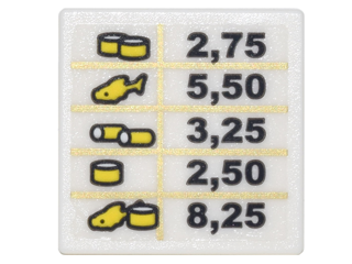 LEGO Road Sign 2 x 2 Square with Open O Clip with Price Sign with Gold Grid Lines, Sushi Rolls, Fish and Black Numbers Pattern (Sticker) - Set 70620 piece