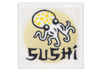 LEGO Road Sign 2 x 2 Square with Open O Clip with Octopus, Gold Circle and Black 'SUSHI' Pattern (Sticker) - Set 70620 piece