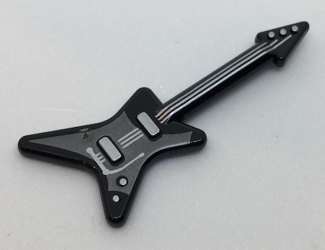 LEGO Minifigure, Utensil Guitar Electric 'ML' Type with Pearl Dark Gray Pickguard and Silver Strings, Bridge and Whammy Bar Pattern piece