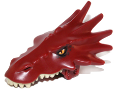 LEGO Dragon Head (LotR) Jaw Upper with Spikes with Tan Teeth and Orange Eyes Pattern piece