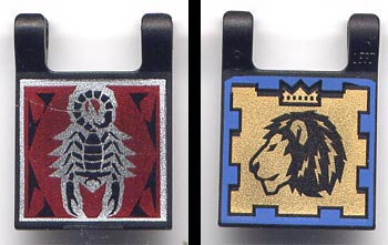 LEGO Flag 2 x 2 Square, Dual Pattern, Scorpion and Lion with Crown piece