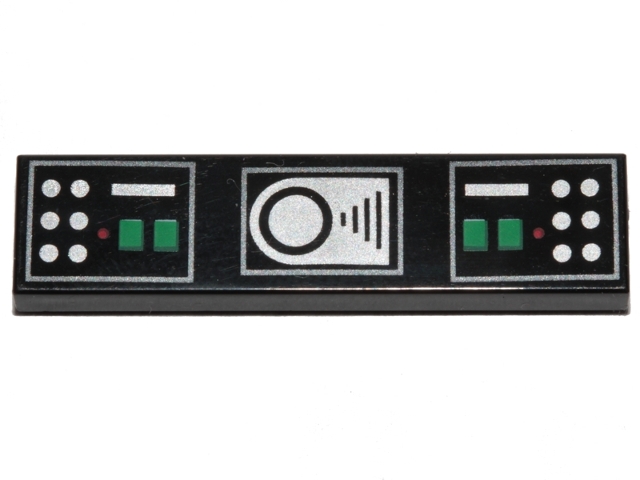 LEGO Tile 1 x 4 with Control Panels with Green, Red and Silver Lights and Buttons Pattern (BrickHeadz Darth Vader Belt) piece